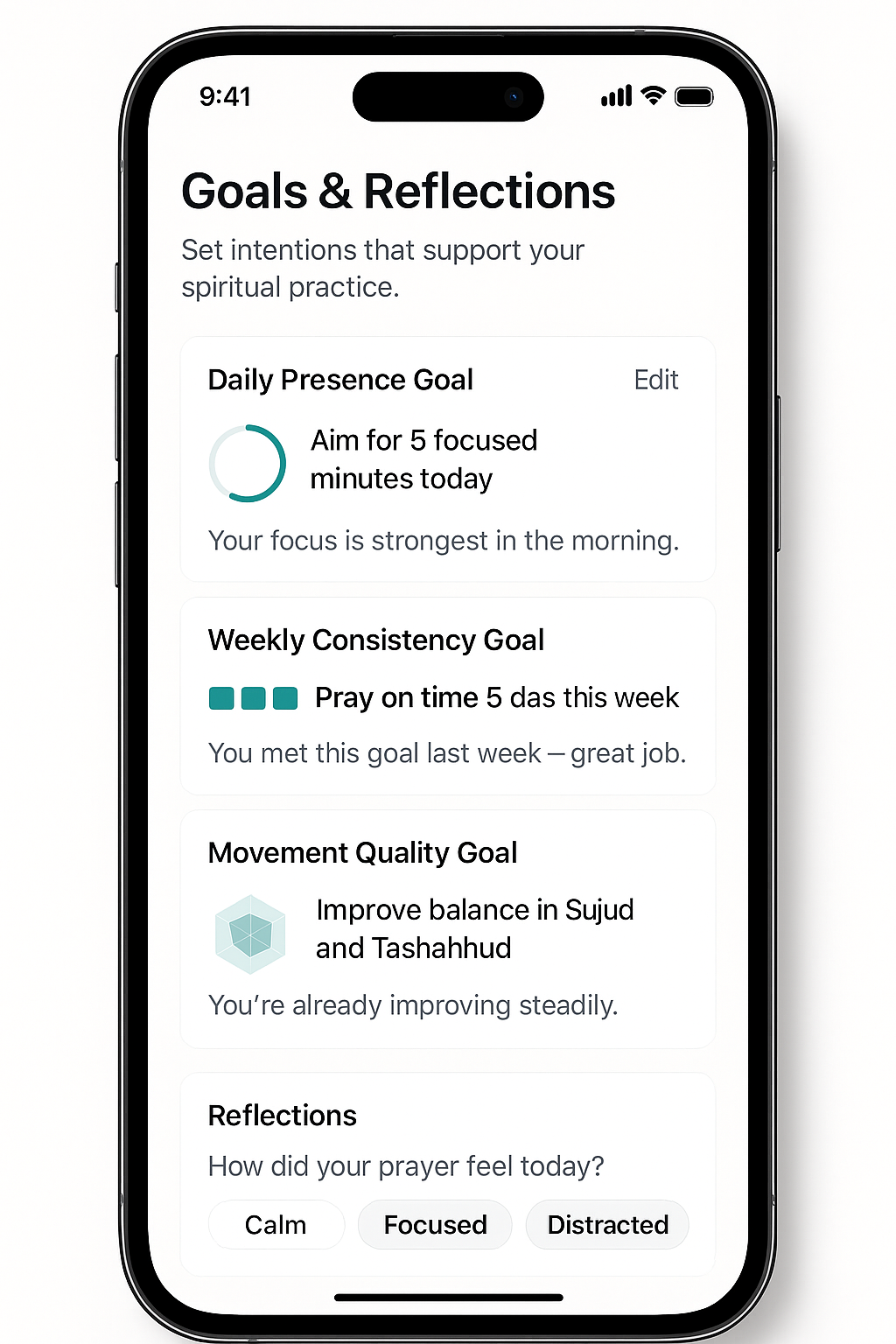 Goals and intentions screen